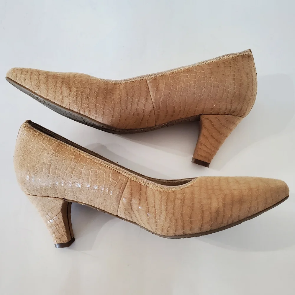 ROS HOMMERSON Sz 9 KARAT Nude Croc Leather Upper Pumps 2.5" Heel Comfort Office - Picture 12 of 15